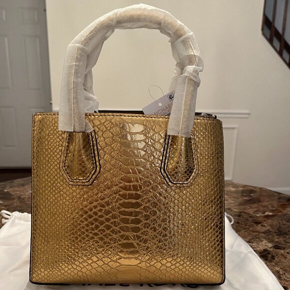 NWT Michael Michael Kors Gold Mercer Studio Leather Crossbody & Top Handle Bag - Picture 2 of 16